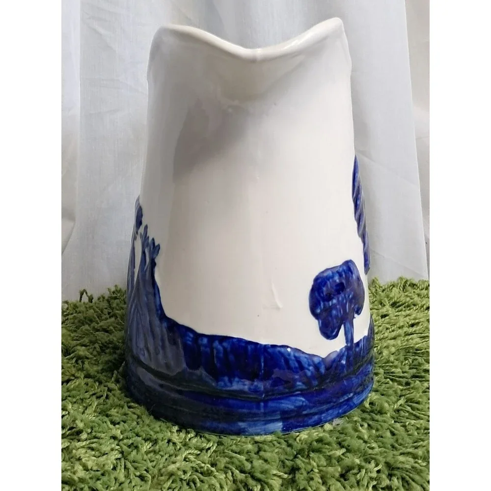Vintage Pitcher Old Sleepy Eye Blue and White Pottery American Indian Teepee 9